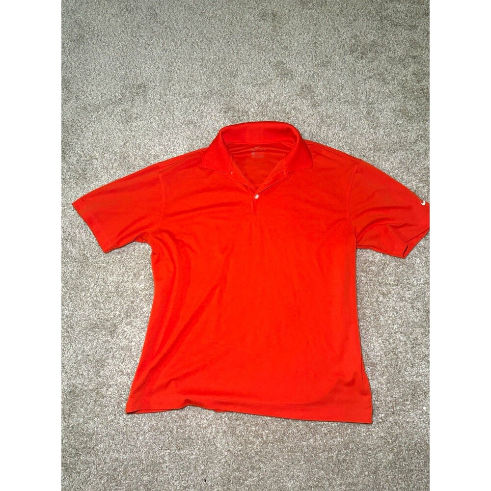 Nike Dri-FIT Men’s L Regular Orange Solid Polo Short Sleeve Collared Logo